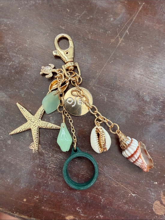 Osea Accessories - Gold-Tone Coastal Charm Keychain with Green Accents
